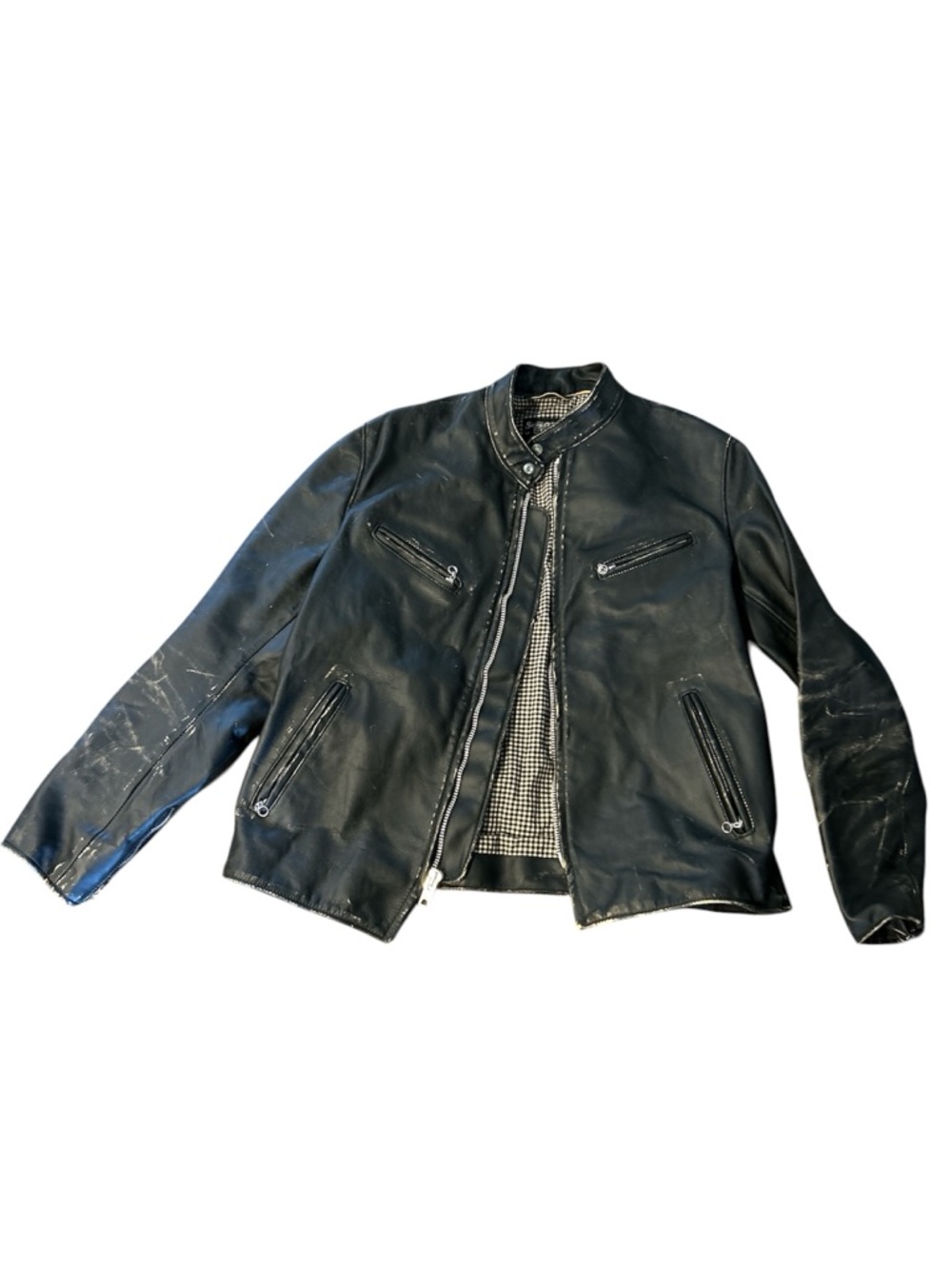 Schott PERFECTO NYC Black Distressed Leather Bomber Jacket XL Never worn WT